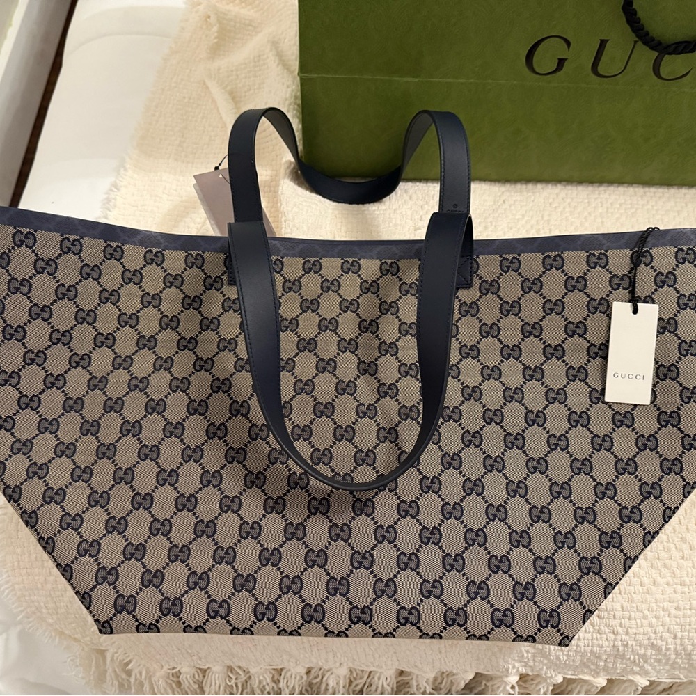 Gucci Blue and Beige Monogram Medium Tote
